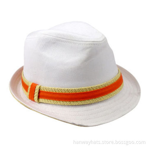 Women's Classic Cotton Twill White Trilby Hat with Self Band and Loop Trim